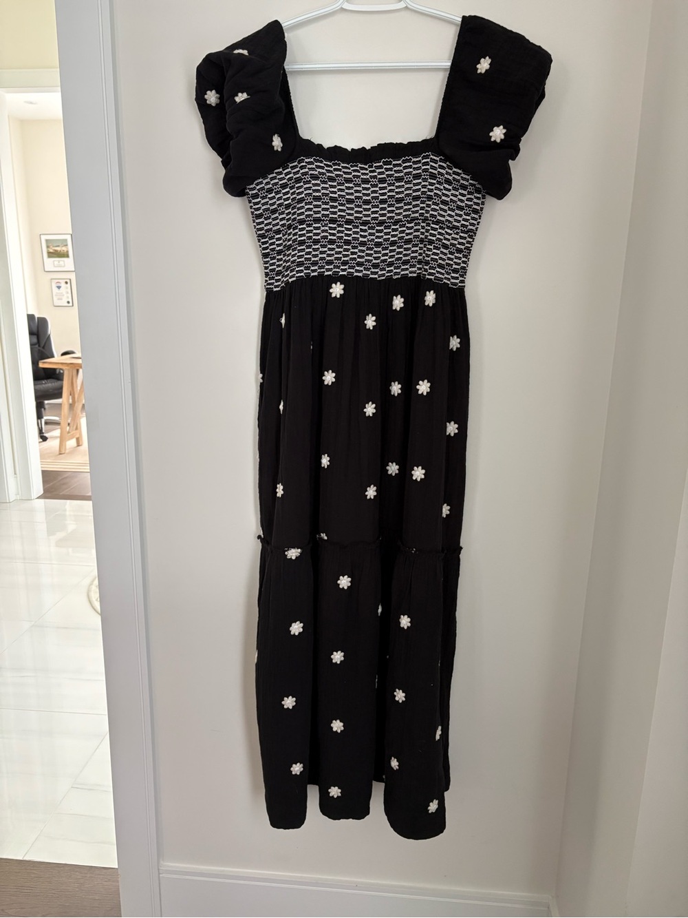 RD Style Black Midi/Maxi Dress with White Daisy Embroidered Appliqué 100% Cotton - Picture 13 of 13